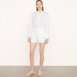 Vince Drapey Long Sleeve Stripe Band Collar Shirt Optic White V933612803-137O M